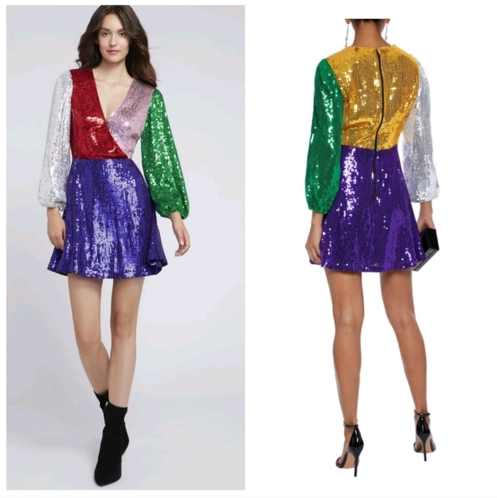 Alice + Olivia Blaze Sequin Color Block Mini Dress Size 6 NWT $ 440 - Picture 3 of 16